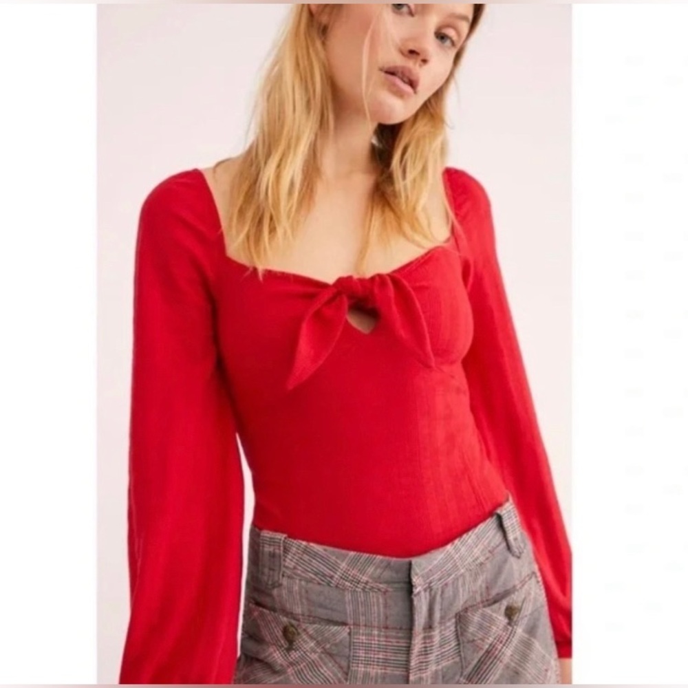 3/$15 Free People Red Long-sleeve Top